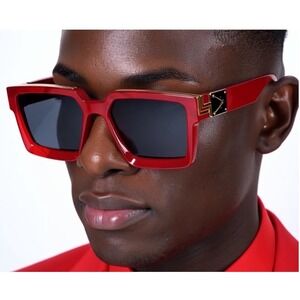 Mens Square Sunglasses Red Frame‎ Fashion Designer Shades Street Wear Lentes New